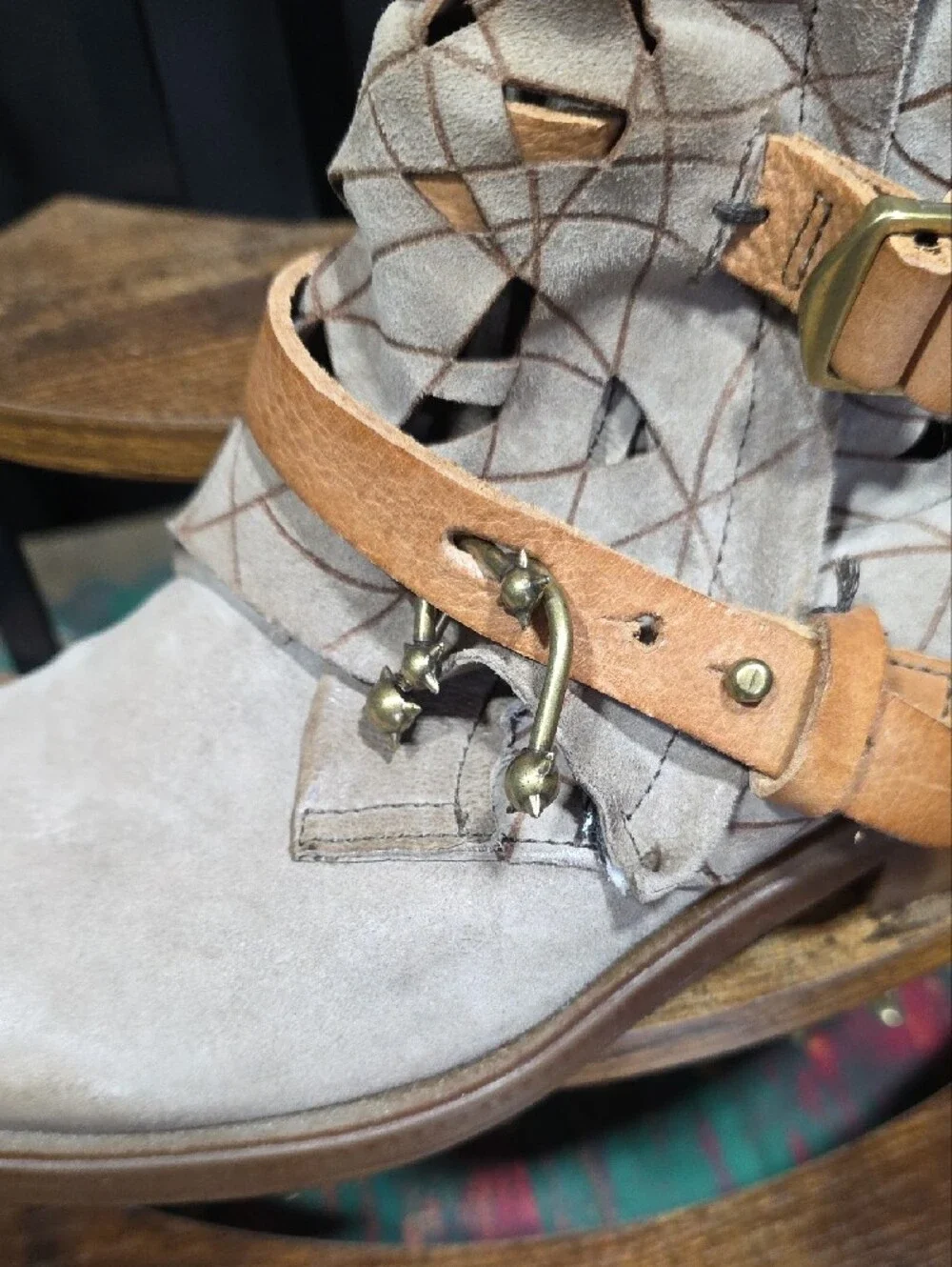 A.S.98 Taupe Ankle Boots with Tan Buckle Straps